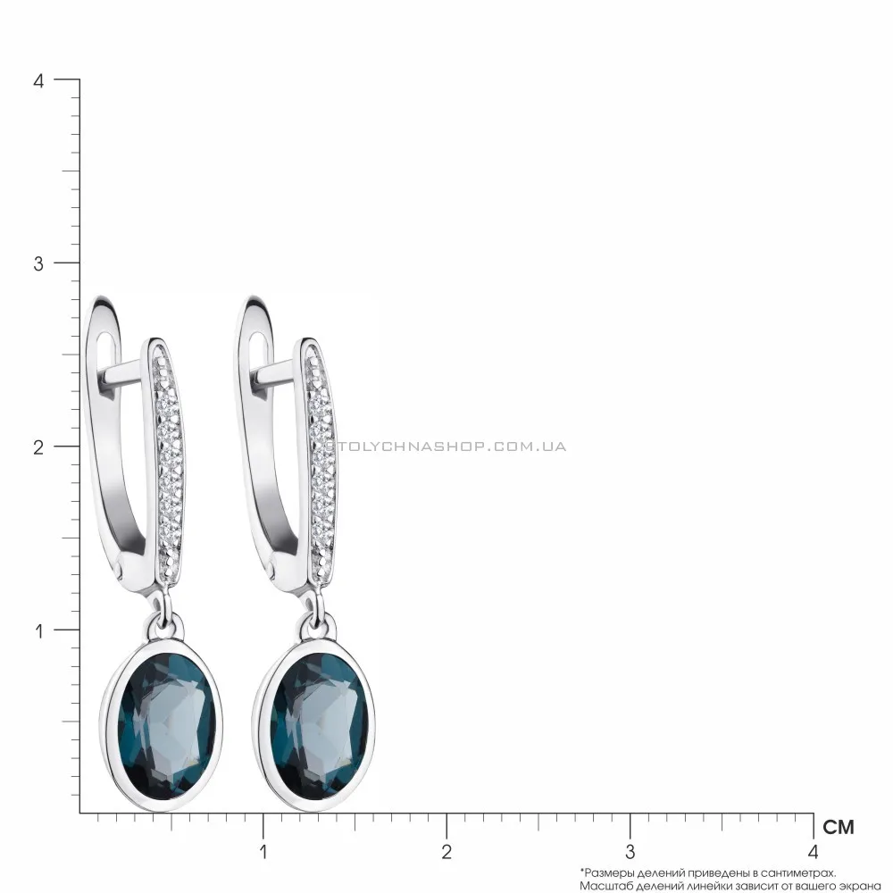 Сережки зі срібла з топазом лондон і фіанітами (арт. 7002/4030Пл) - 2 - цена