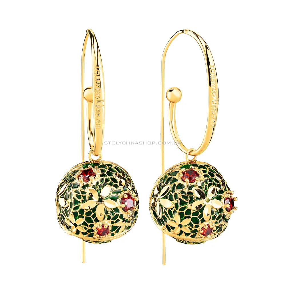 Золоті сережки-підвіски Francelli з емаллю і фіанітами (арт. 104849жез) - 2 - цена