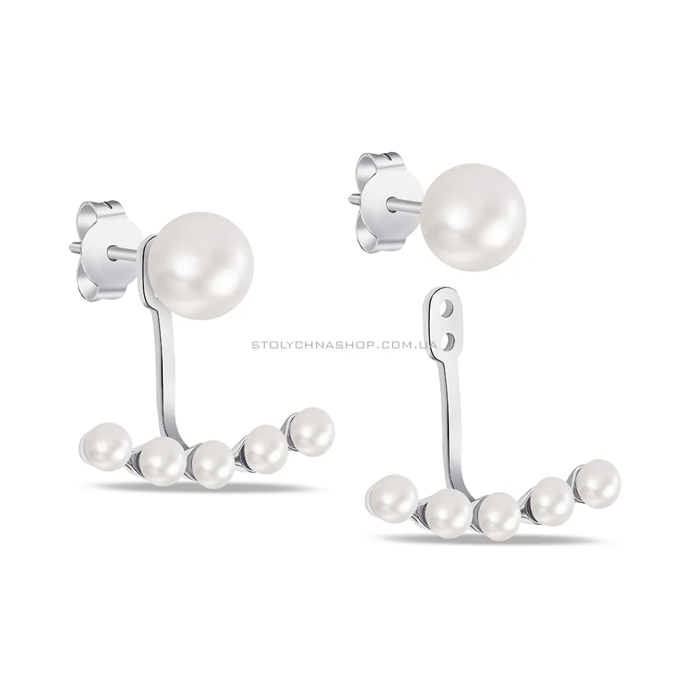 Срібні сережки-джекети з перлами (арт. 7518/0715.10жб) - цена