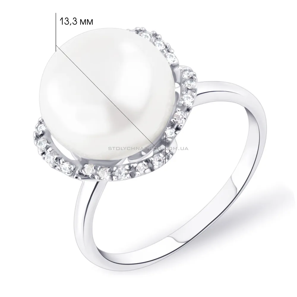 Серебряное кольцо с жемчугом и фианитами (арт. 0501664) - 2 - цена