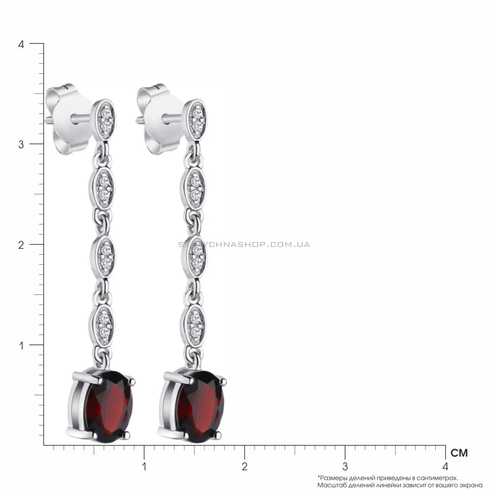 Срібні сережки-пусети з гранатом і фіанітами (арт. 7018/5773Г) - 2 - цена