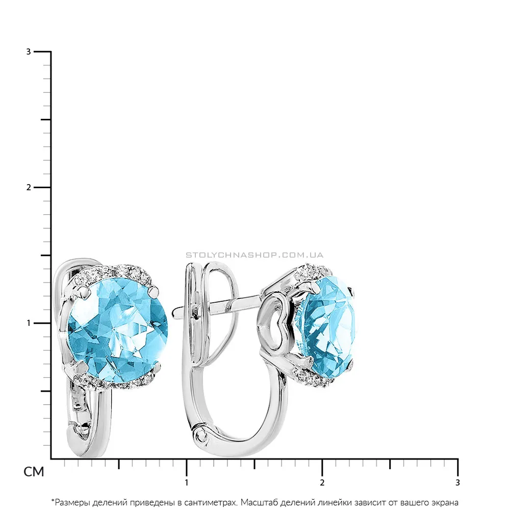 Золоті сережки з блакитним кварцом і фіанітами (арт. 110334ПбсГ) - 2 - цена