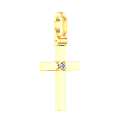 Крестик из желтого золота с бриллиантом  (арт. П011022ж)
