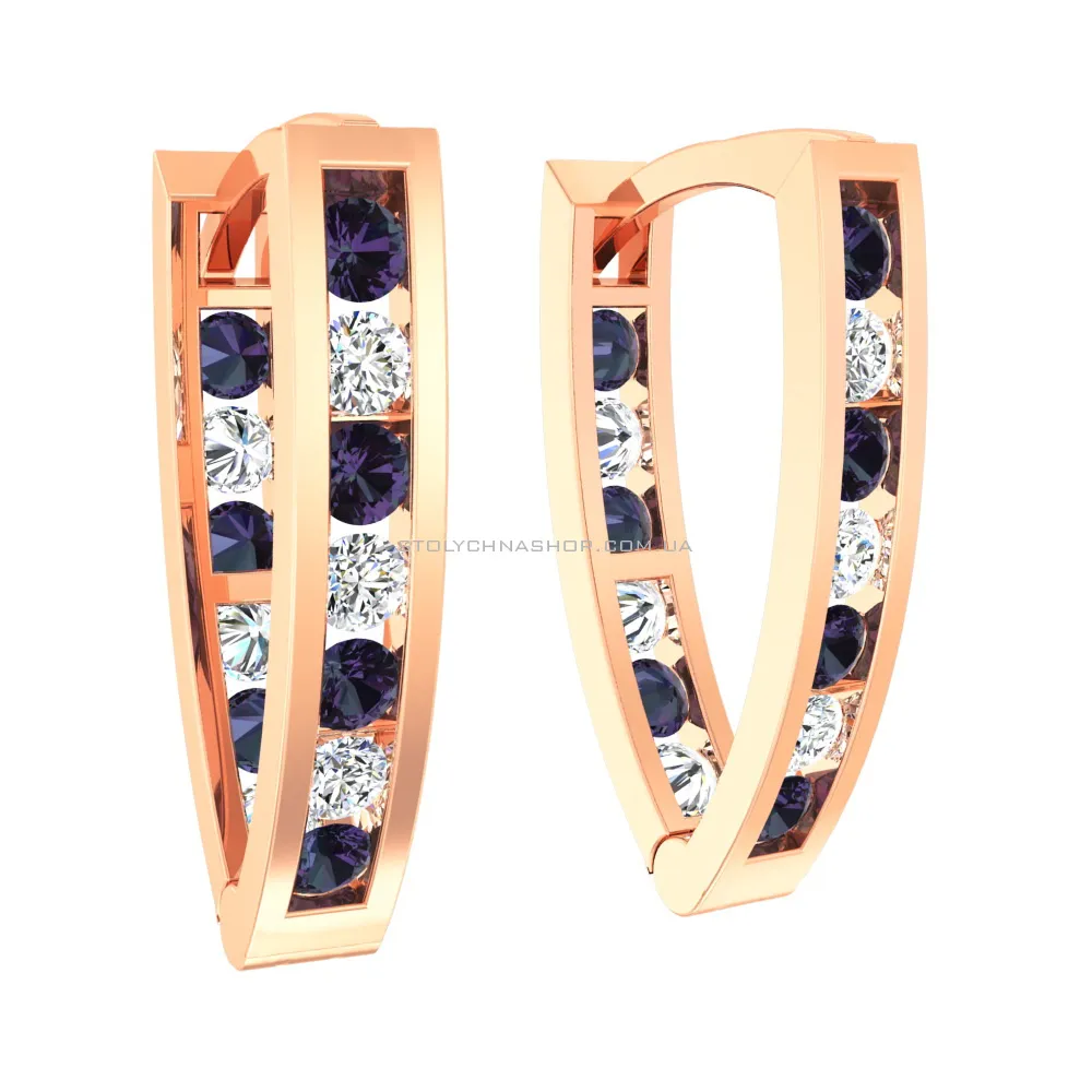 Золоті дитячі сережки з фіолетовими фіанітами (арт. 110121ф) - цена