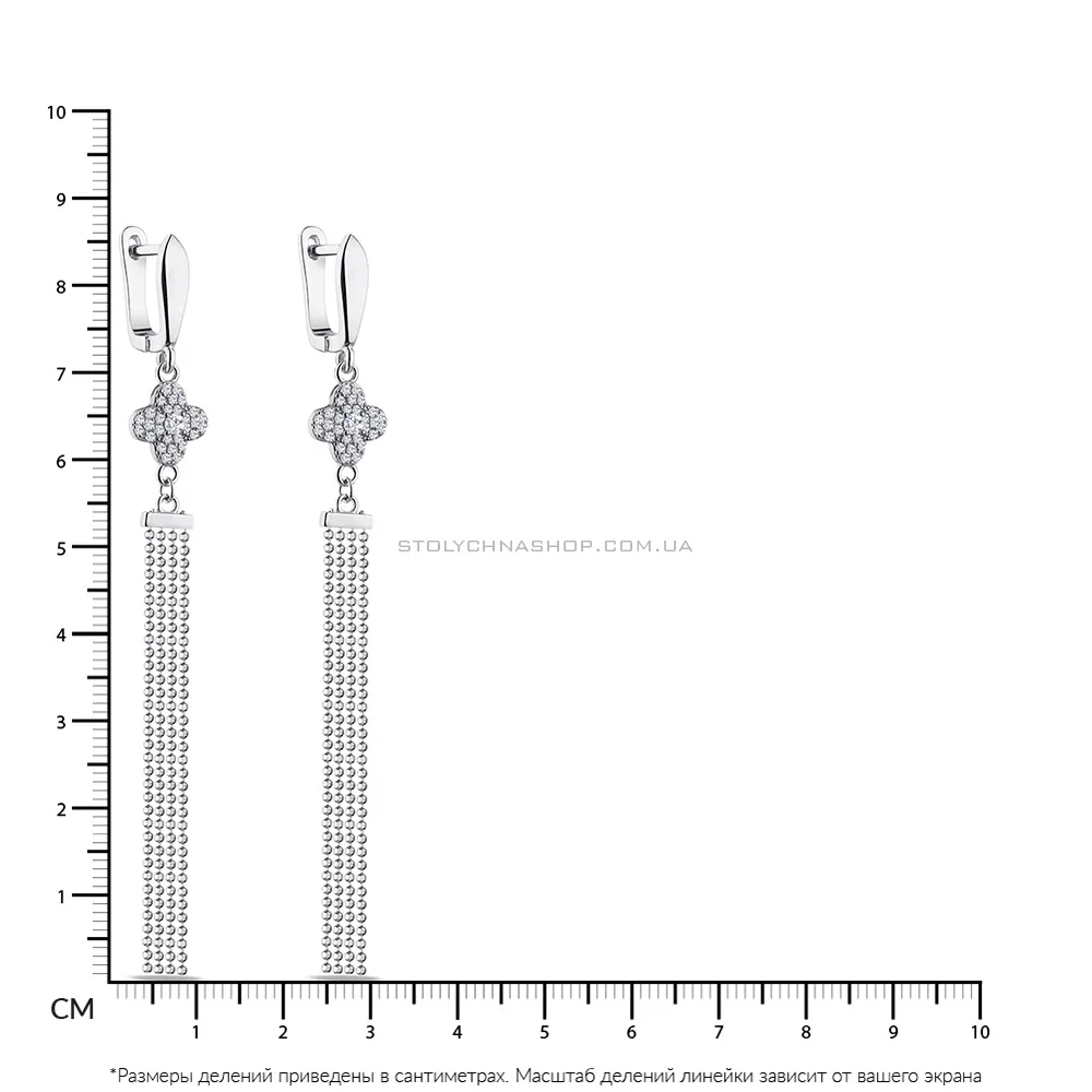 Довгі сережки-підвіски "Клевер" зі срібла з фіанітами  (арт. 7502/4816) - 2 - цена