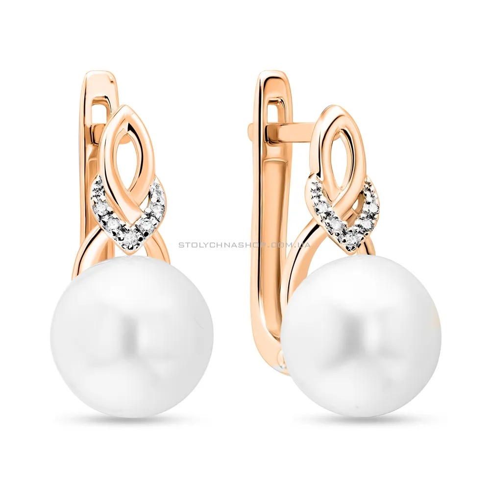 Сережки з золота з перлами та діамантами (арт. С011107) - цена