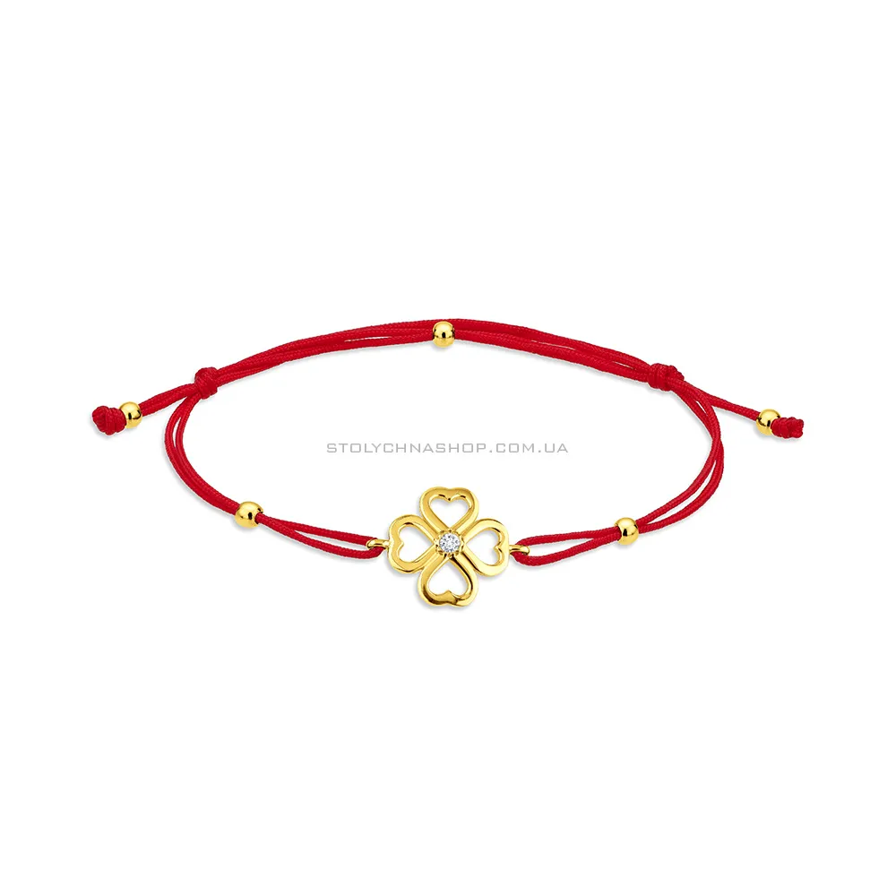 Золотой браслет на красной нити с фианитом (арт. 323995ж) - цена