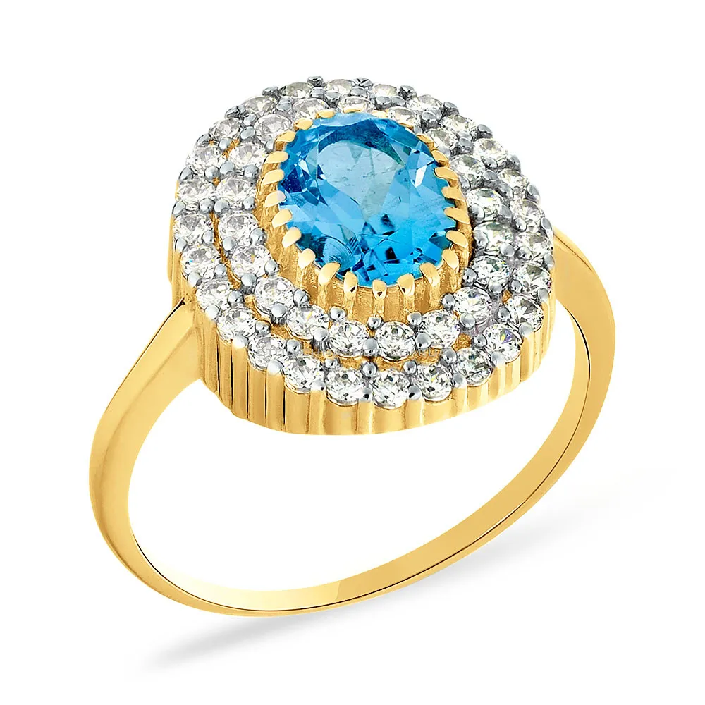 Золотое кольцо с топазом и фианитами (арт. 140461Пжг) - цена