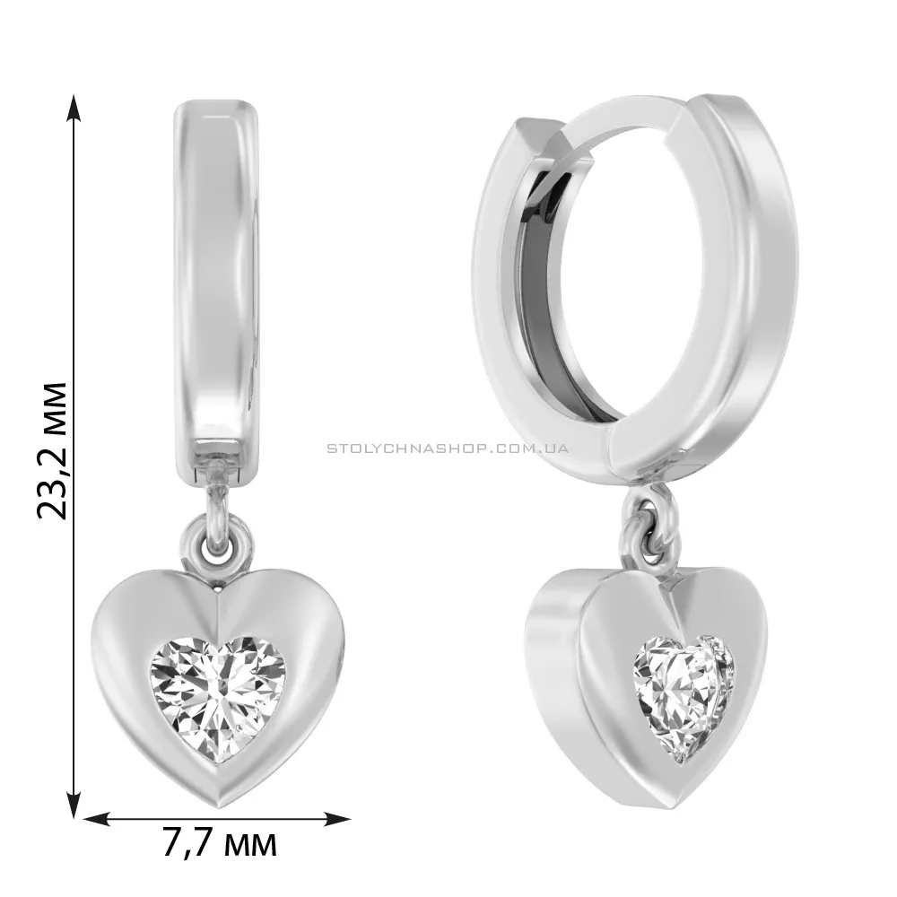Сережки-підвіски зі срібла "Сердечка" з фіанітами  (арт. Х110163) - 2 - цена