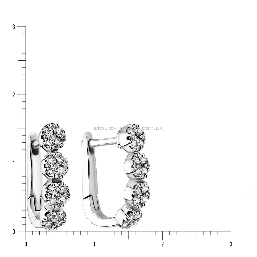 Золоті сережки в білому кольорі металу з діамантами (арт. С341017060б) - 4 - цена