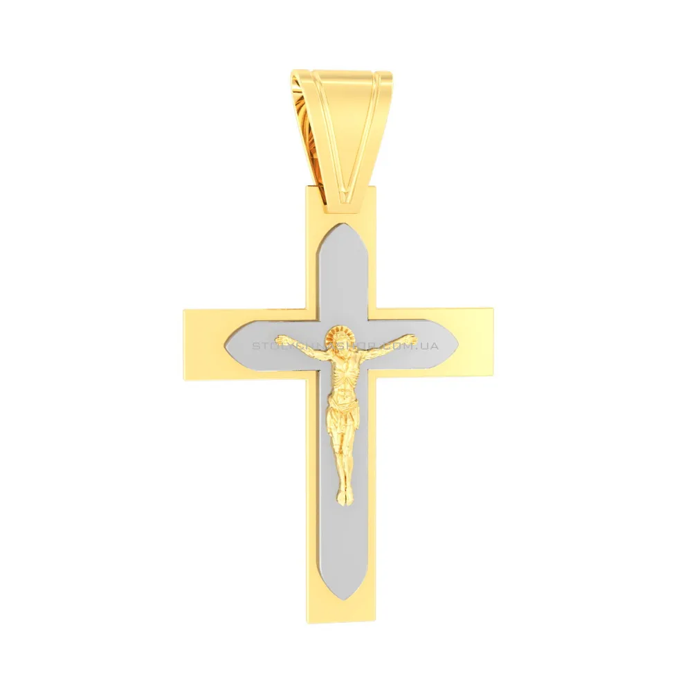 Золотий православний хрестик в жовтому і білому кольорі металу  (арт. 501370жб) - цена