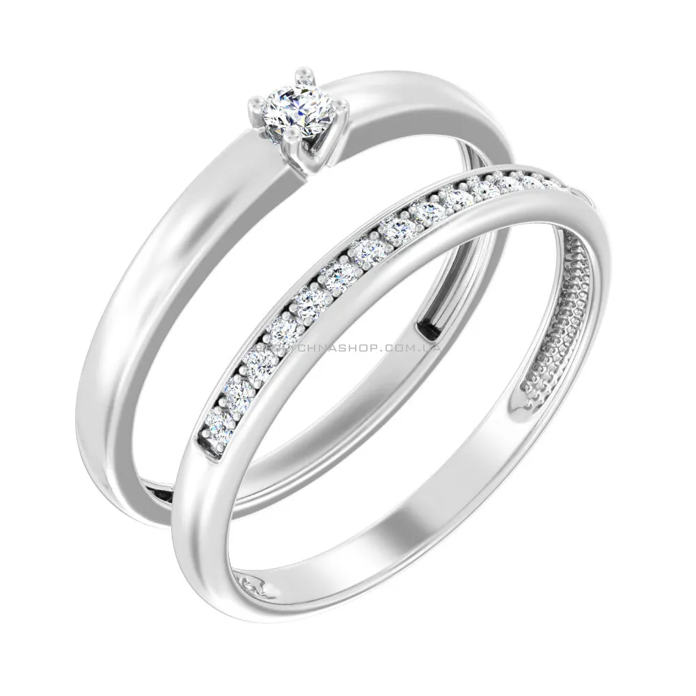 Двойное кольцо из белого золота с бриллиантами (арт. К011212015б) - цена