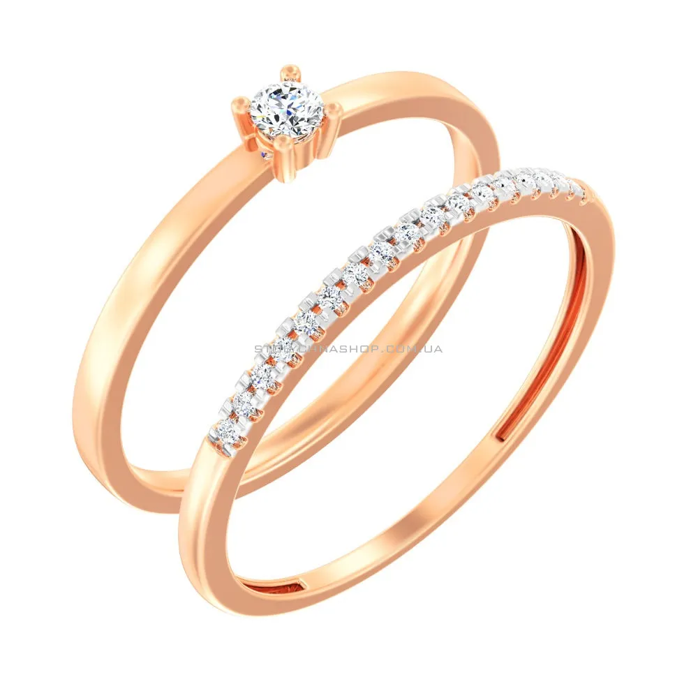 Двойное кольцо из красного золота с бриллиантами  (арт. К011210010) - цена