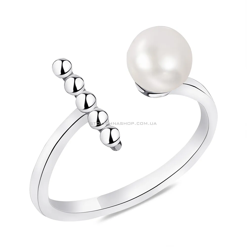 Незамкнутое кольцо из серебра с жемчуженой (арт. 7501/КК2Ж/1102) - цена