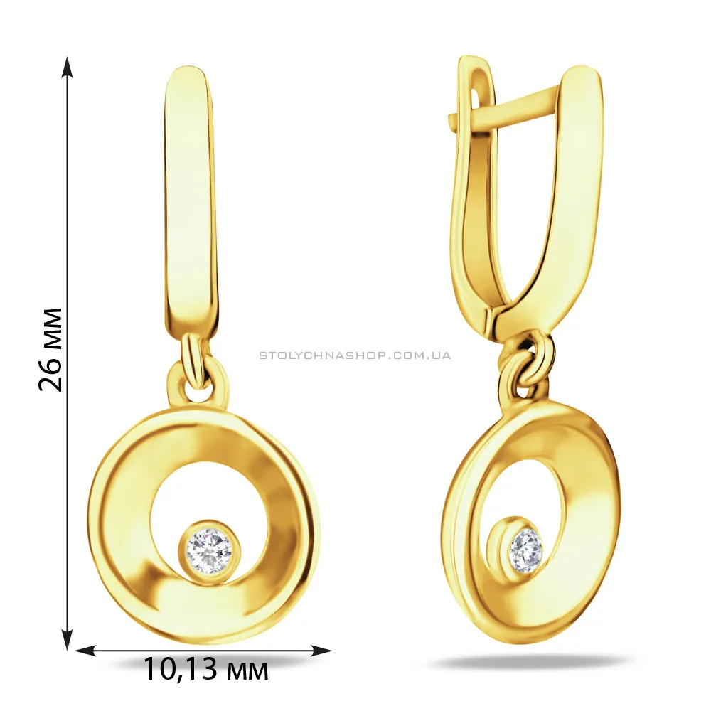 Золоті сережки-підвіски з фіанітами (арт. 106344ж) - 2 - цена