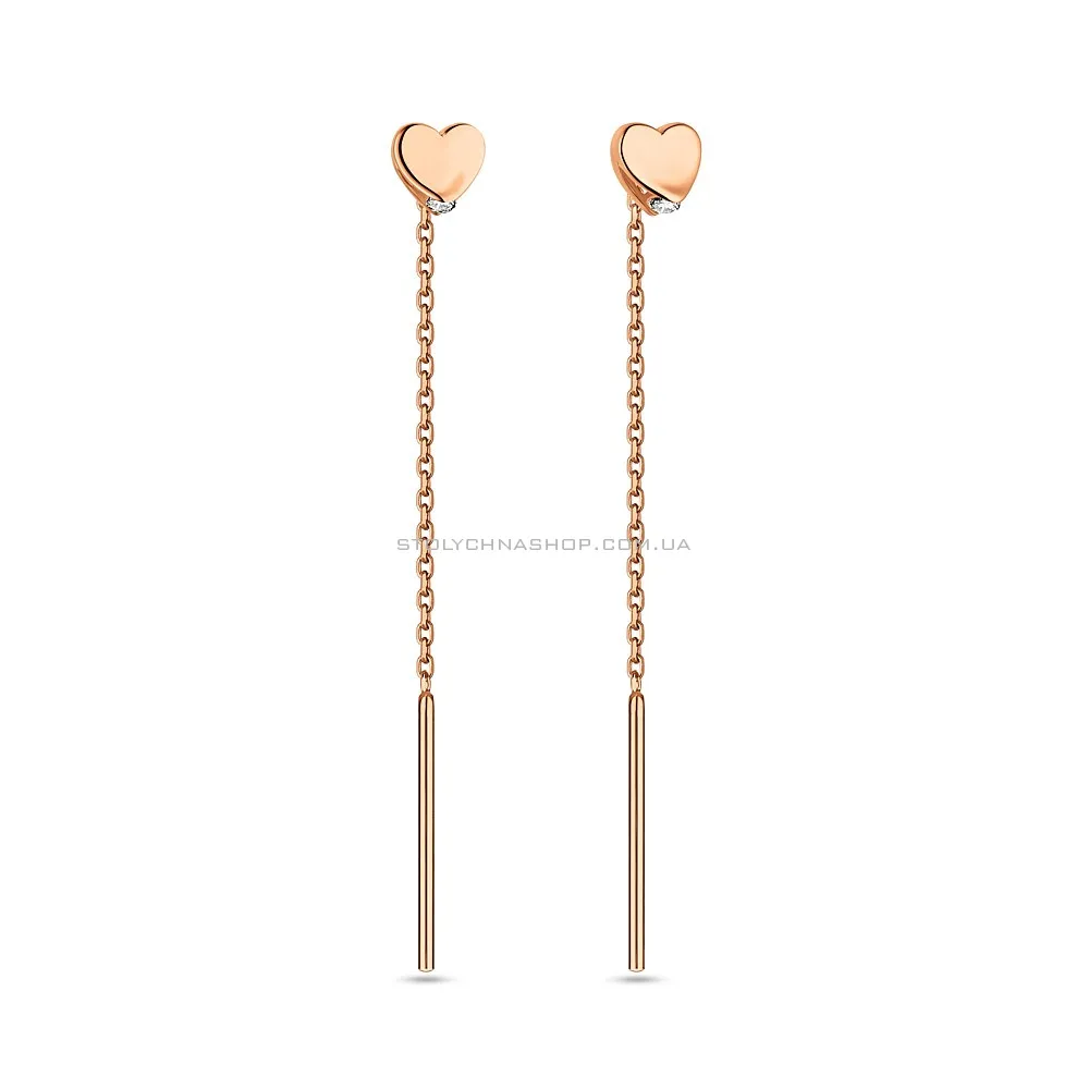 Золоті сережки-протяжки "Серце" з фіанітами (арт. 108421) - цена
