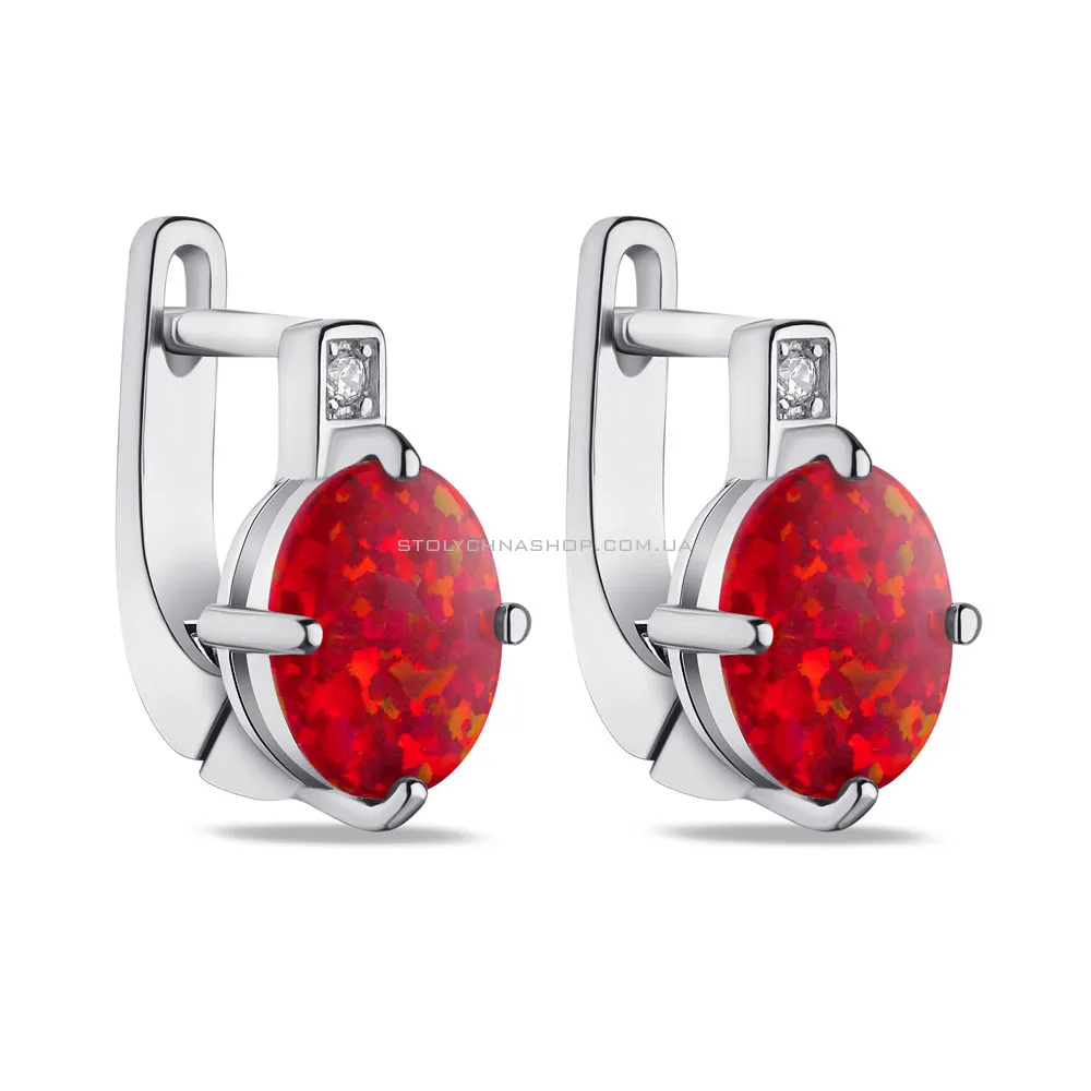 Срібні сережки з червоним опалом і фіанітами (арт. 7502/3820Пок) - цена