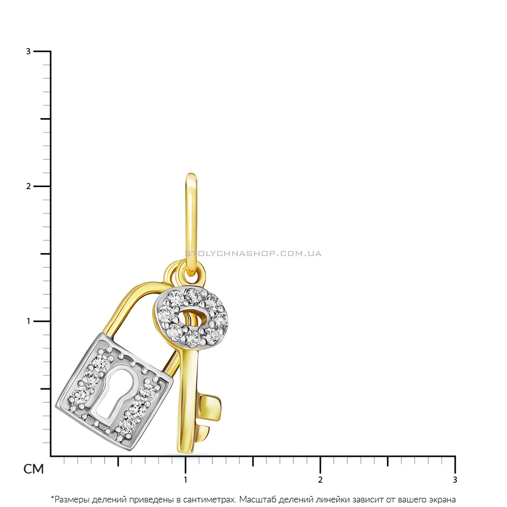 Кулон золотий «Ключик з замочком» з фіанітами (арт. 422400ж) - 2 - цена