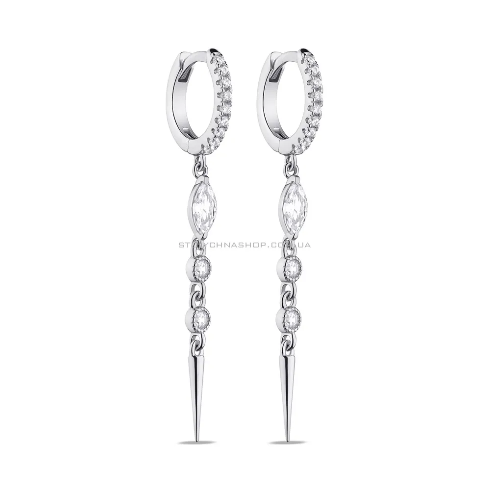 Срібні сережки-кільця з підвіскою та фіанітами (арт. 7502/9088) - цена