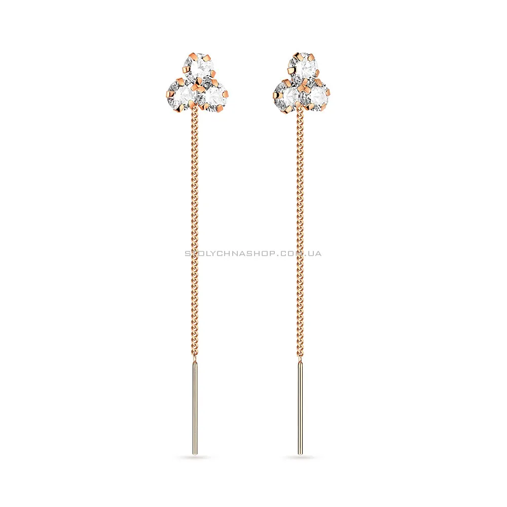 Золоті сережки-протяжки з білими фіанітами (арт. 108165) - цена