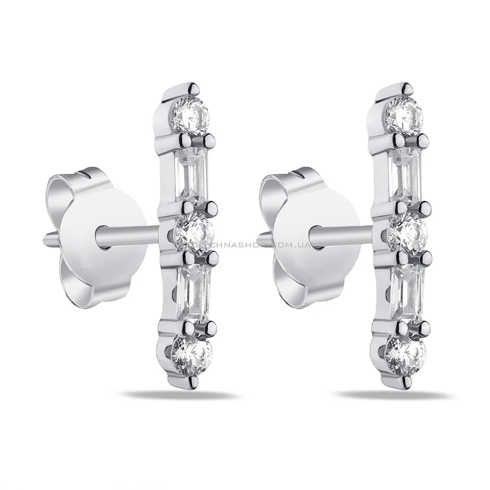 Срібні сережки-пусети з доріжкою з фіанітів (арт. 7518/6513) - цена