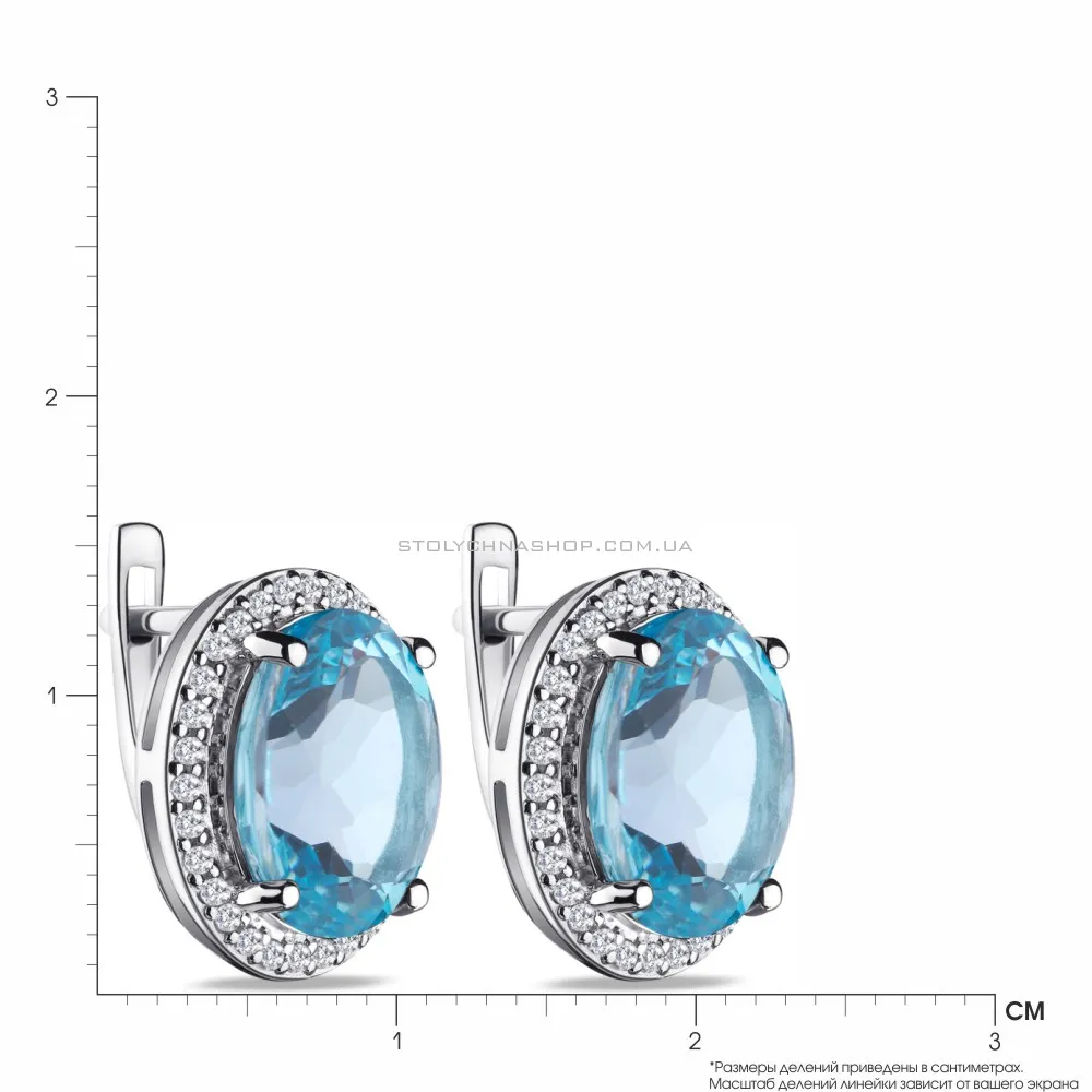 Срібні сережки з топазом і фіанітами (арт. 7002/4053Пг) - 2 - цена