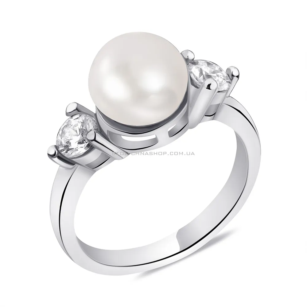 Кольцо из серебра с жемчугом и фианитами (арт. 7501/4195жб) - цена