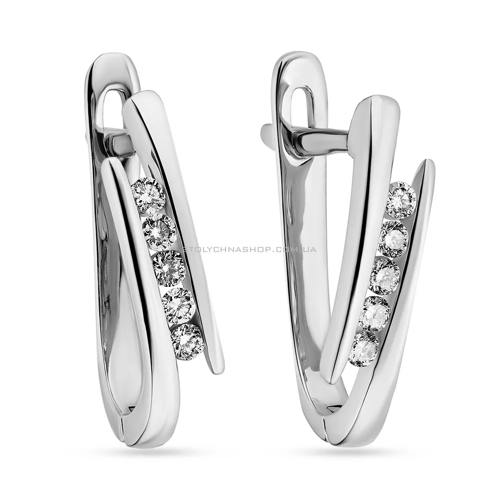 Золоті сережки з діамантами в білому кольорі металу (арт. C341172020б) - цена