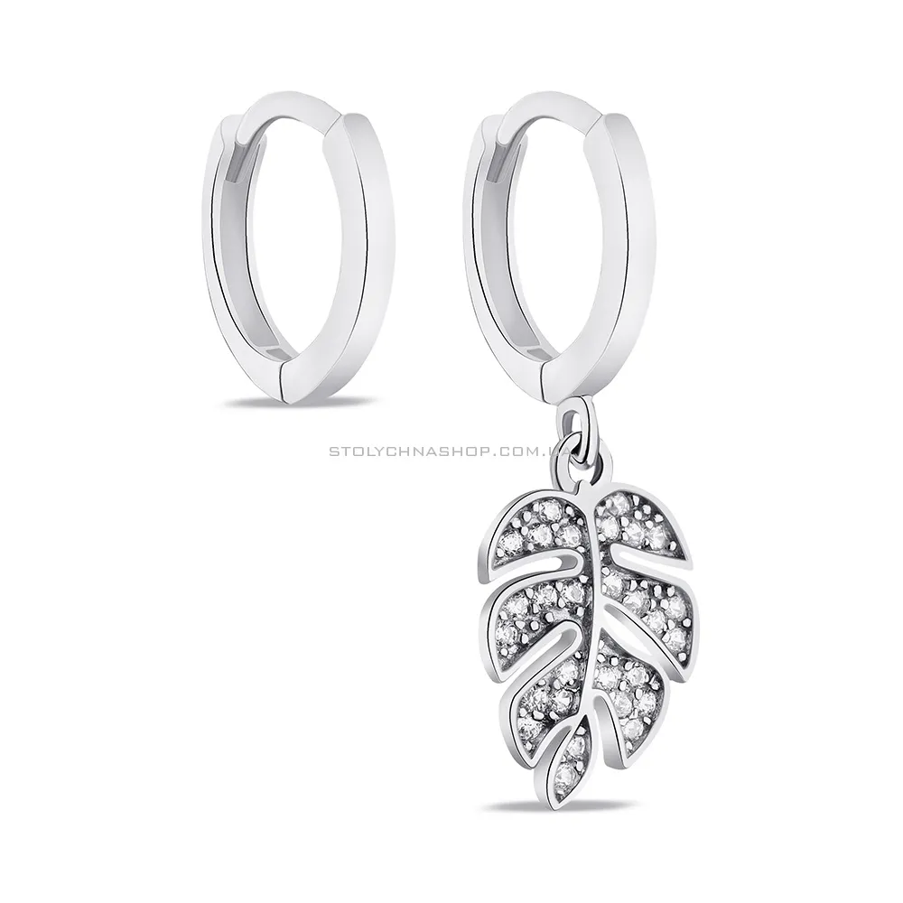 Сережки-кільця зі срібла з підвіскою та фіанітами (арт. 7502/9063/10) - цена