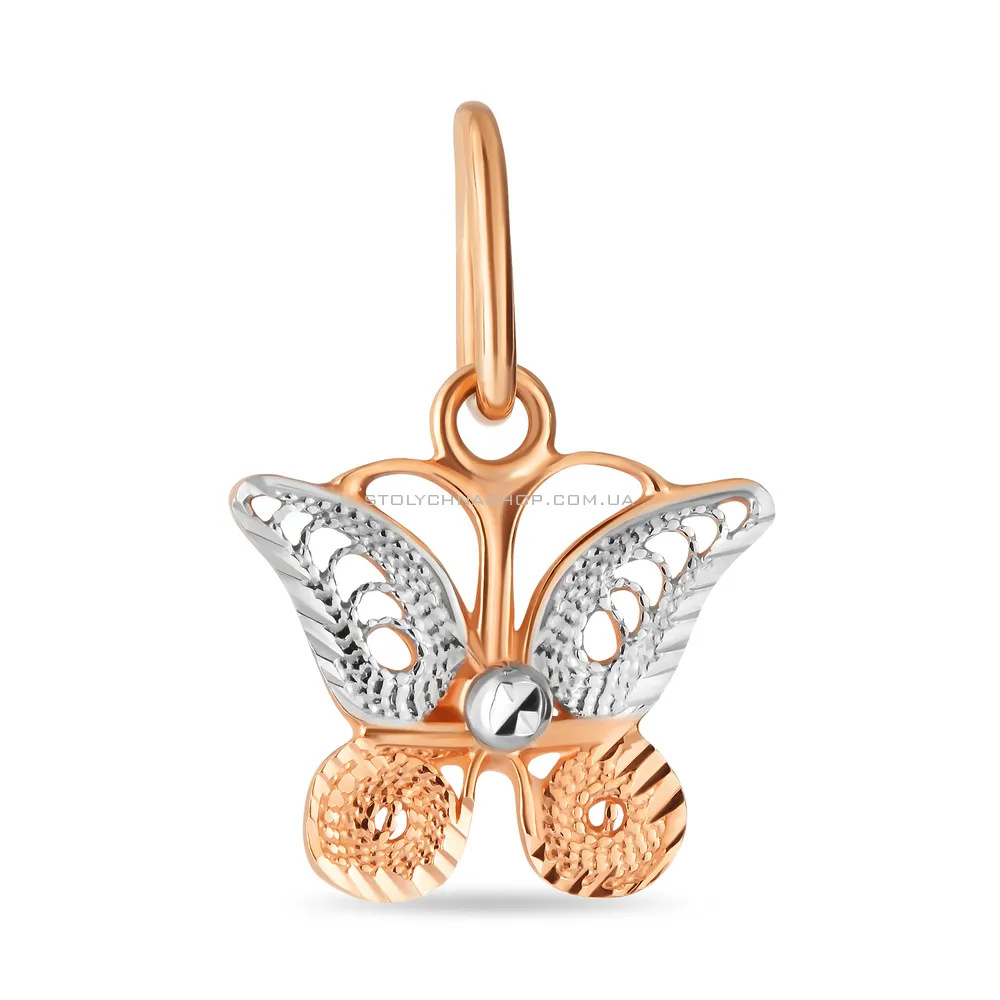Кулон «Метелик» з червоного золота з алмазним гравіюванням (арт. 422820)
