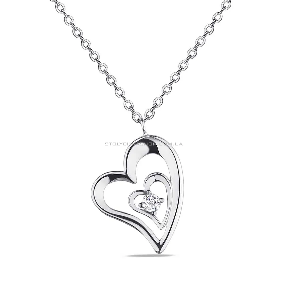 Срібне кольє "Два серця" з одним фіанітом (арт. 7507/1375) - цена