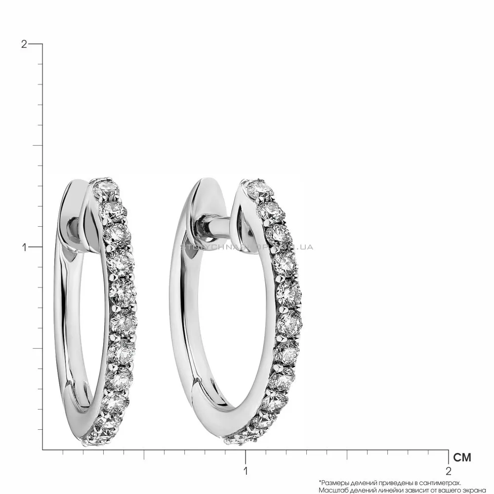 Сережки кільця з білого золота з діамантами  (арт. С341170020б) - 2 - цена