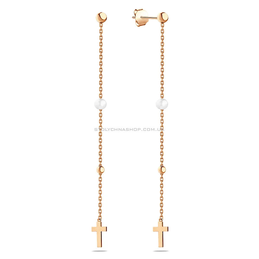 Золоті сережки-підвіски з перлами (арт. 106796прлб) - цена