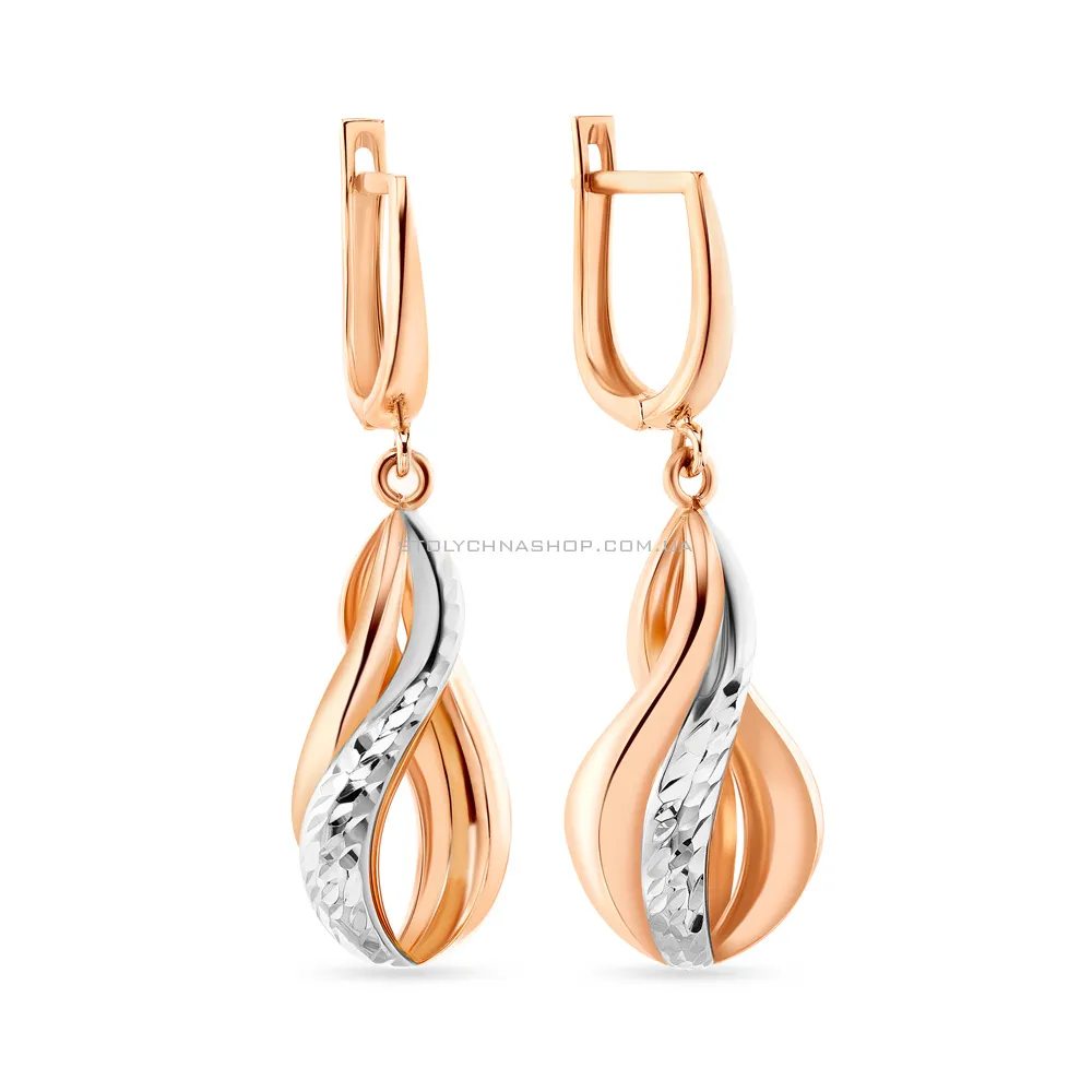 Золоті сережки-підвіски з алмазною гранню і родіюванням  (арт. 103951р) - цена