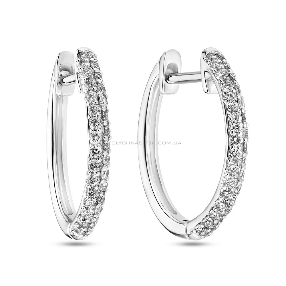Сережки-кільця з білого золота з діамантами  (арт. С341120040б) - цена