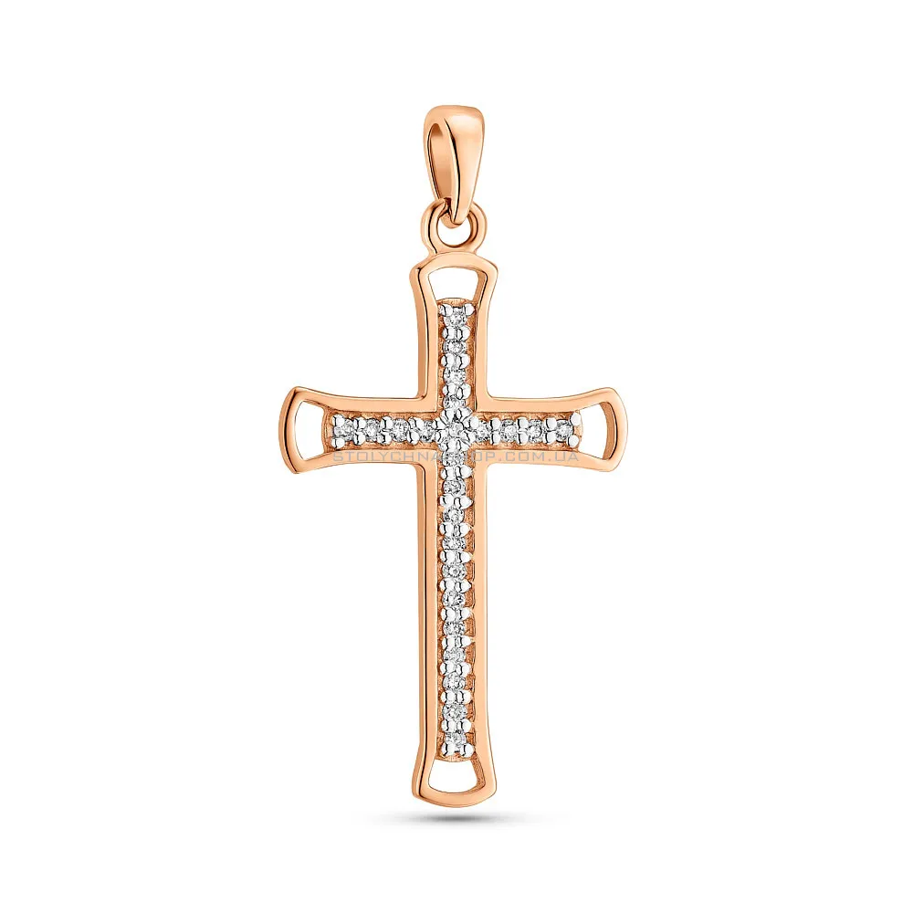 Золотая подвеска-крестик с бриллиантами (арт. 3104074201) - цена