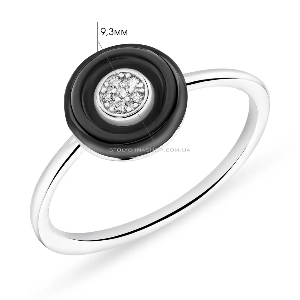 Кольцо серебряное с черной керамикой и фианитами  (арт. 7501/5550кмч) - 2 - цена
