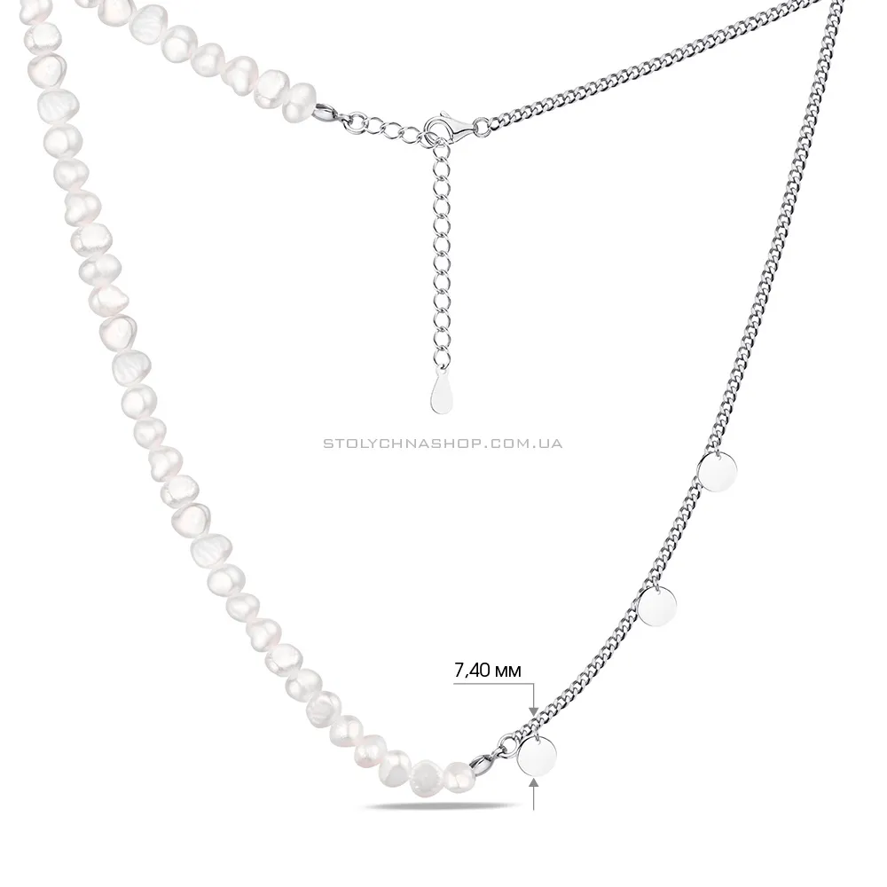 Срібне кольє з перлинами і з монетками Trendy Style  (арт. 7507/1502жб) - 2 - цена