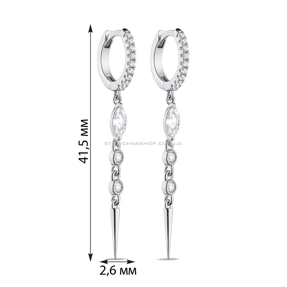 Срібні сережки-кільця з підвіскою та фіанітами (арт. 7502/9088) - 2 - цена