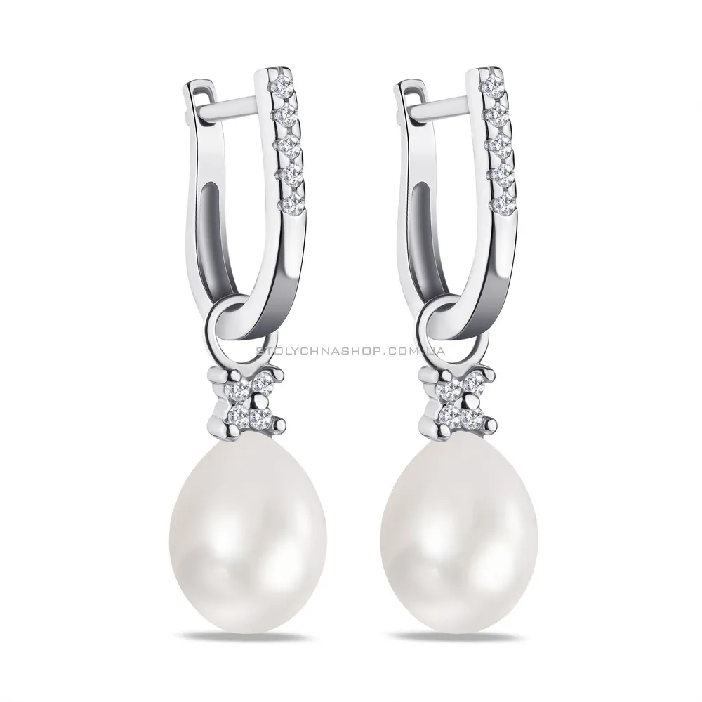 Срібні сережки-трансформери з перлами  (арт. 7502/4019жб) - цена