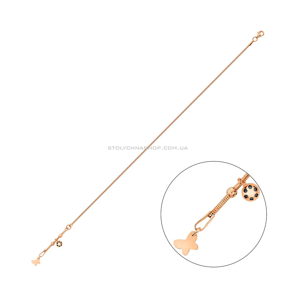 Золотой браслет на ногу Бабочка с подвесной частью (арт. 326313н) - цена