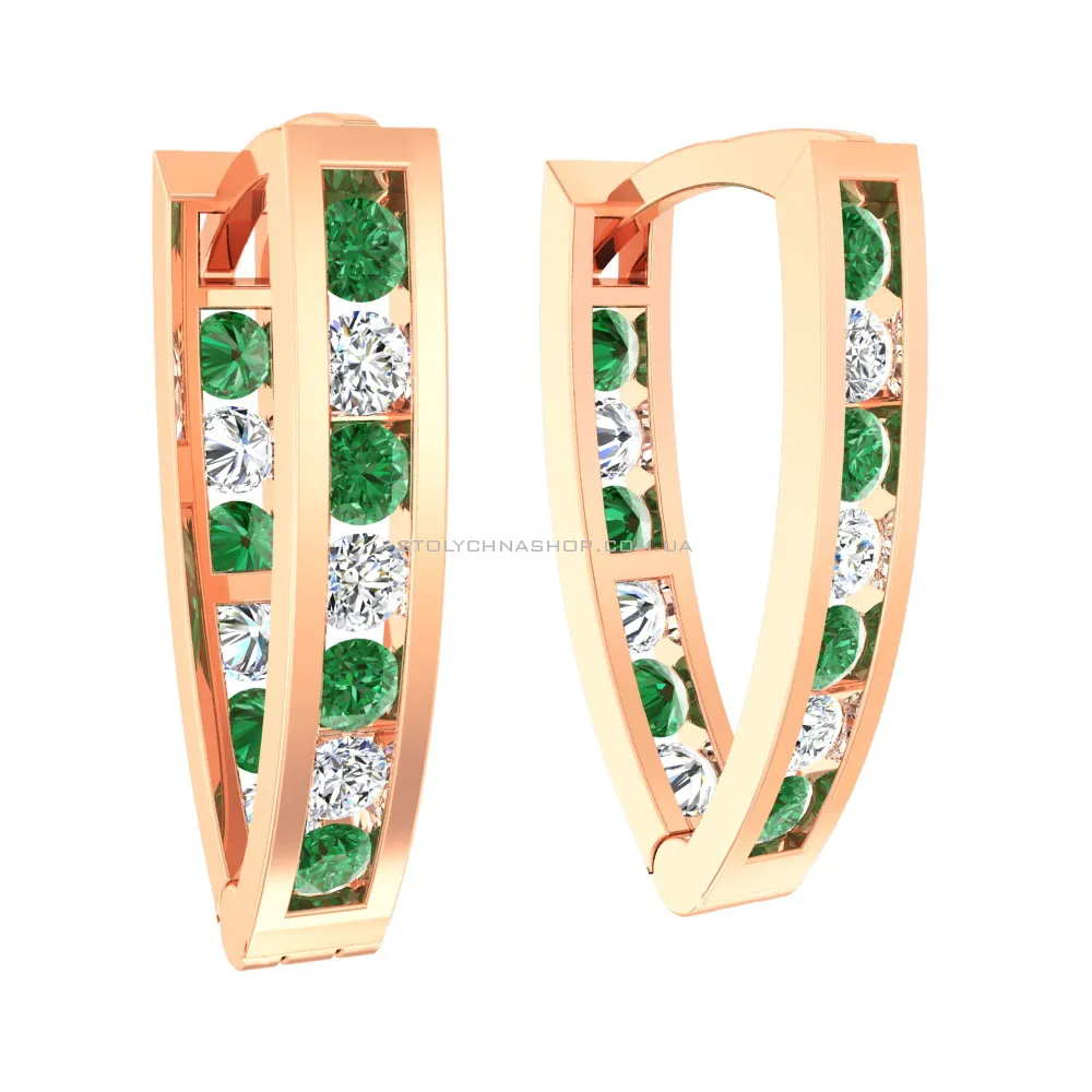 Золоті дитячі сережки з зеленими фіанітами (арт. 110121з) - цена