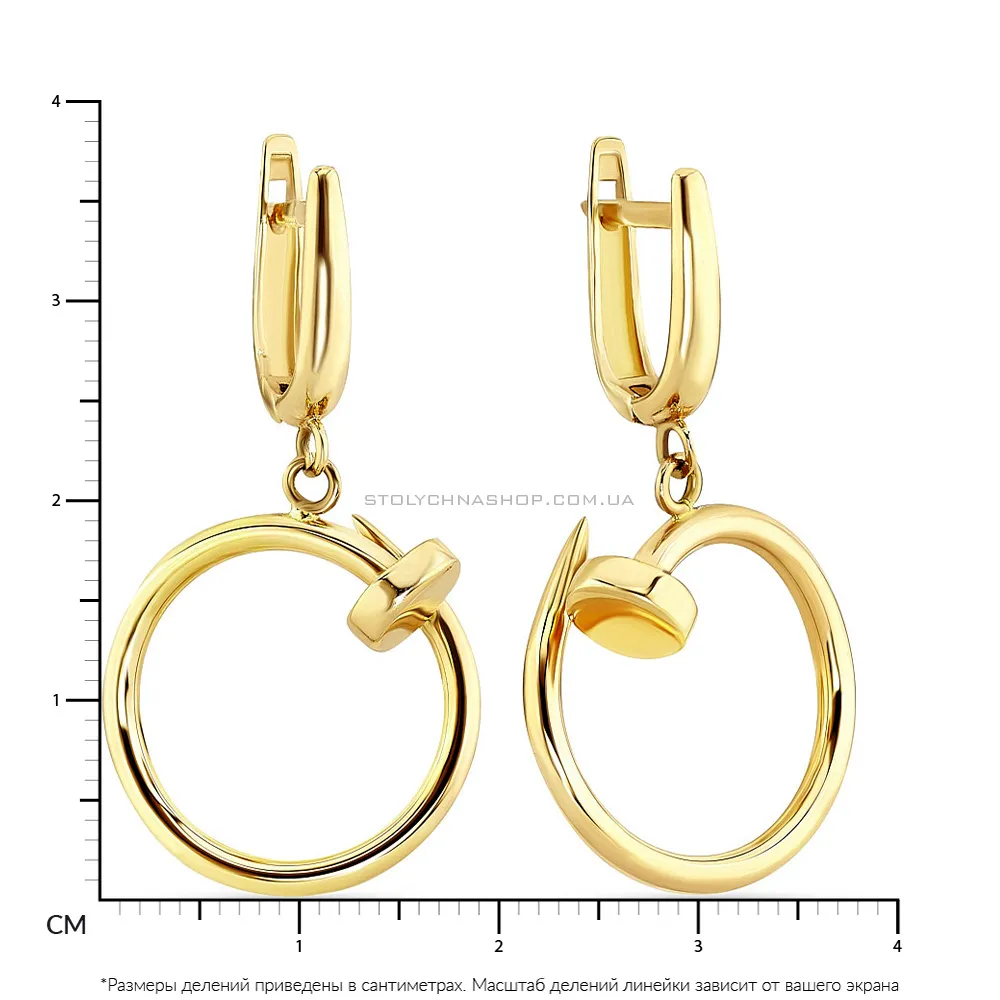 Золоті сережки-підвіски «Цвяхи» в жовтому кольорі металу (арт. 106874ж) - 2 - цена