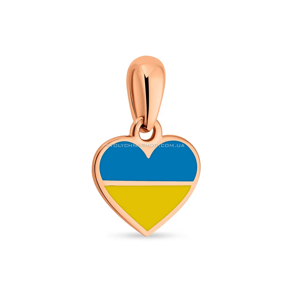 Золотой подвес "Сердце" с голубой и желтой эмалью  (арт. 440740есж) - цена