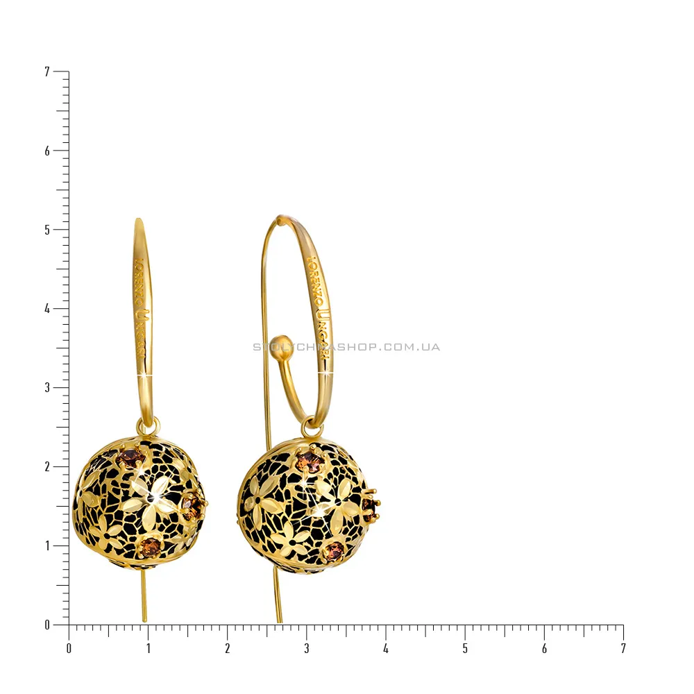 Золоті сережки-підвіски Francelli з емаллю і фіанітами (арт. 104849жеч) - 3 - цена