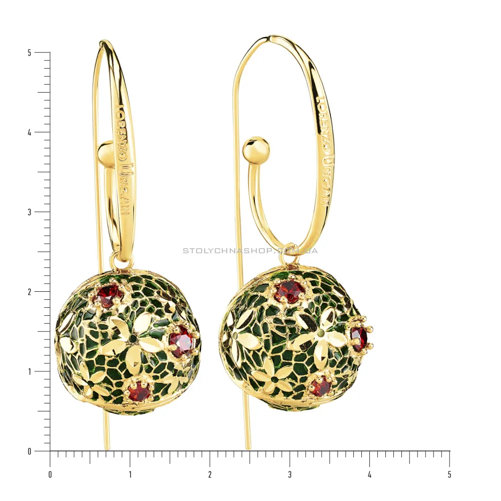 Золоті сережки-підвіски Francelli з емаллю і фіанітами (арт. 104849жез) - 3 - цена