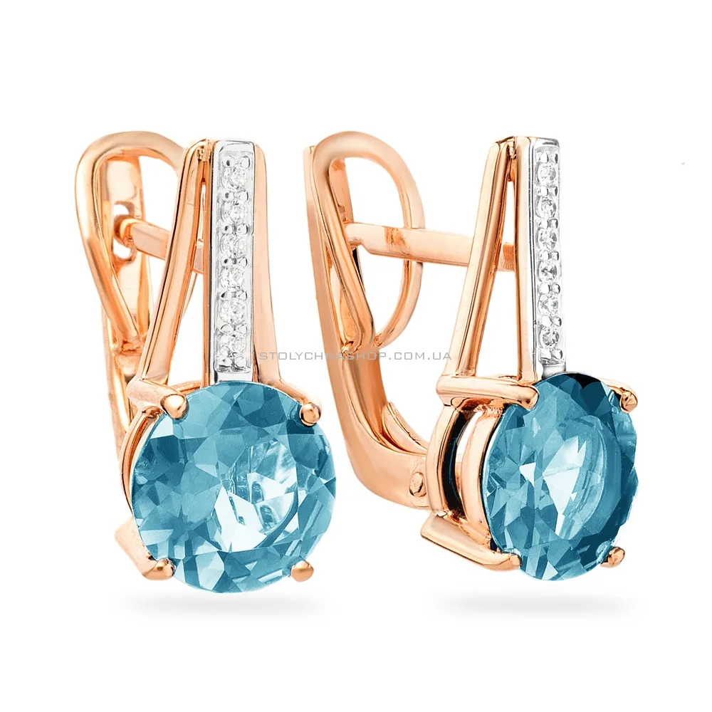 Сережки з золота з блакитними топазами і фіанітами (арт. 110394Птг) - цена