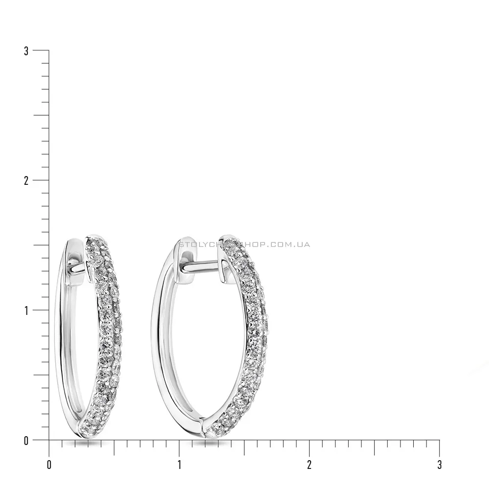 Сережки-кільця з білого золота з діамантами  (арт. С341120040б) - 2 - цена