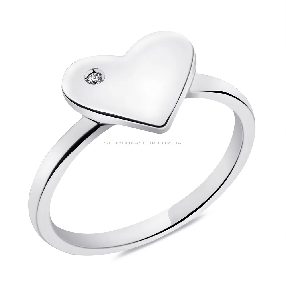 Серебряное кольцо Сердце с фианитом (арт. 7501/3943) - цена