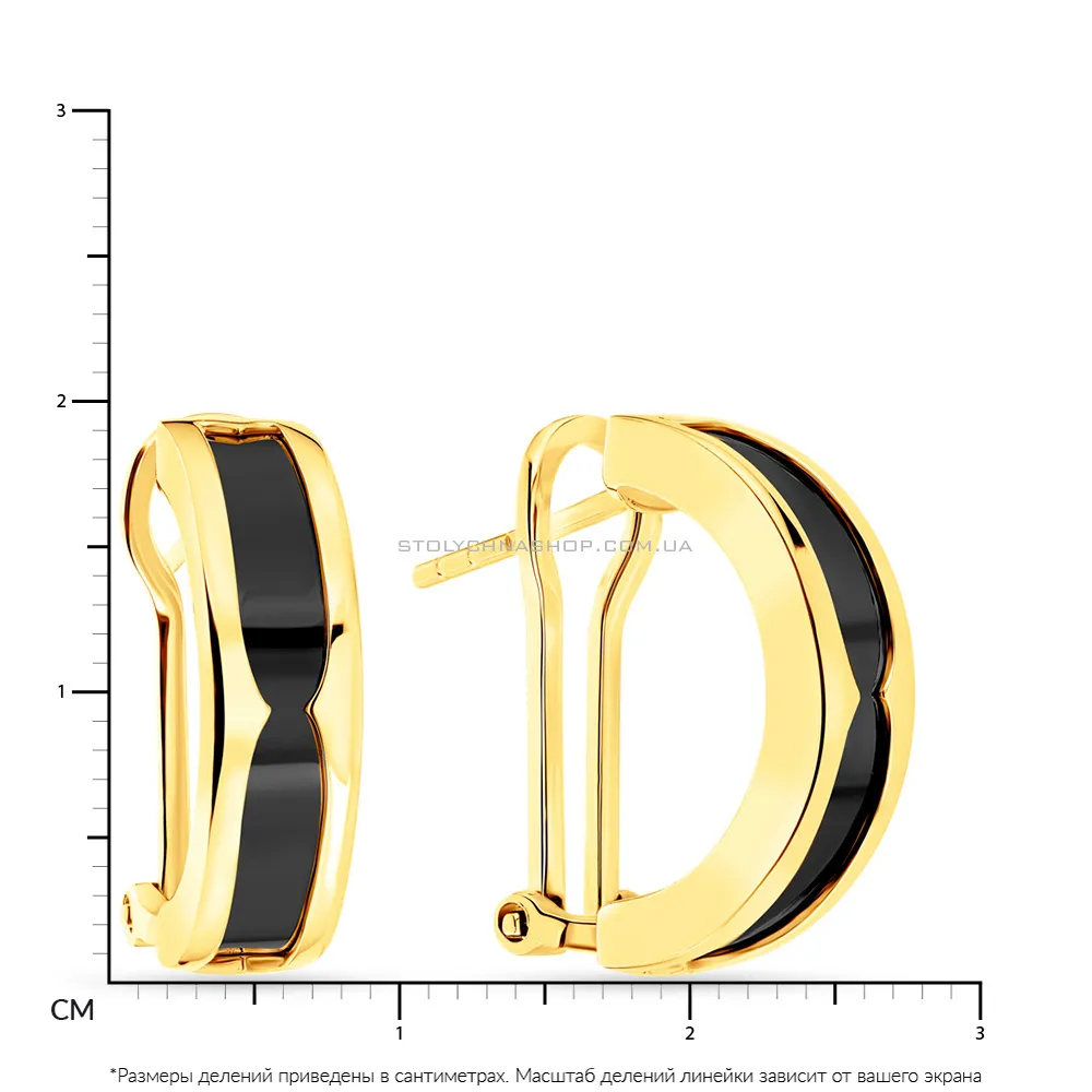 Сережки з жовтого золота з оніксом  (арт. 108705жбо) - 2 - цена